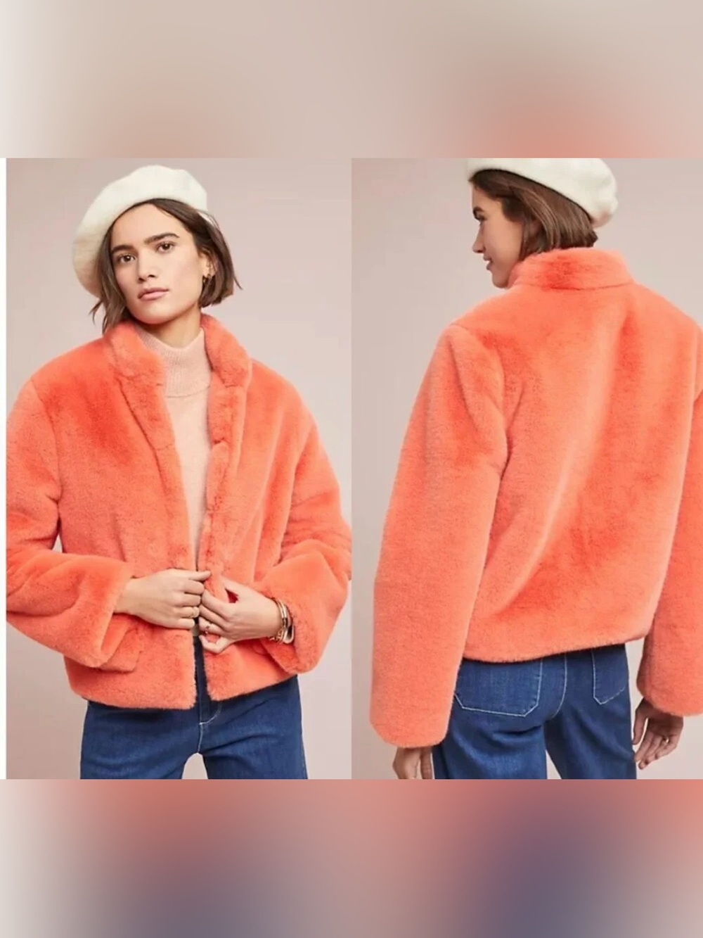 Anthropologie Coral Faux Fur Jacket — Plush Short Coat